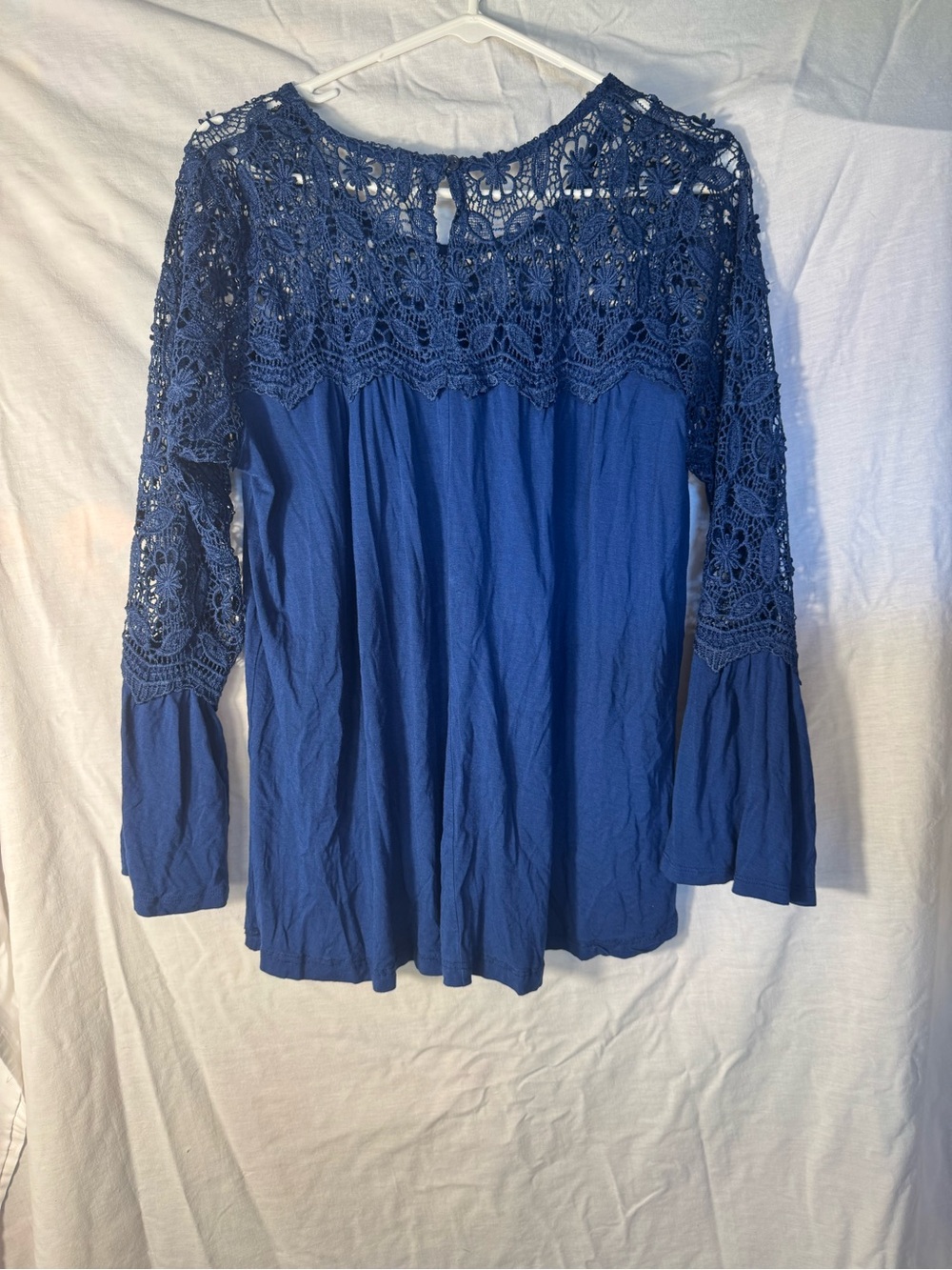 Kate & Mallory Royal Blue Crochet Lace Boho Blouse XL Festival Feminine